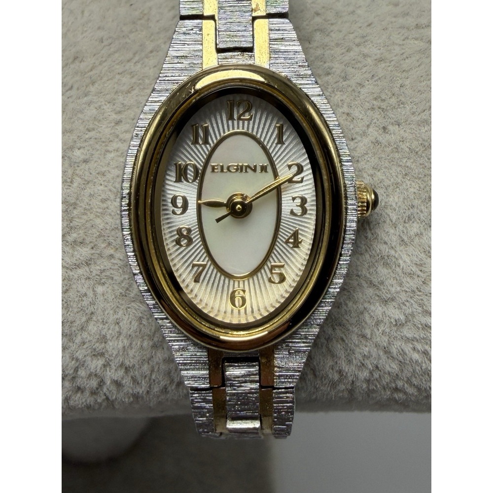 Elgin ELL13 New Battery Ladies MOP Watch 17MM‎ 6.75" Two Tone